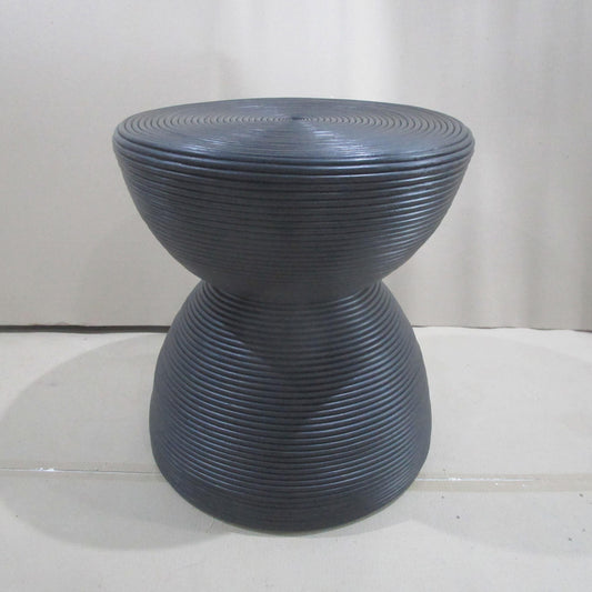 Macedo Round Ribbed Rattan Drum End Table Black
