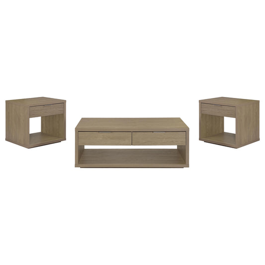 Ingram 3-Piece Coffee and End Table Set with Storage Latte