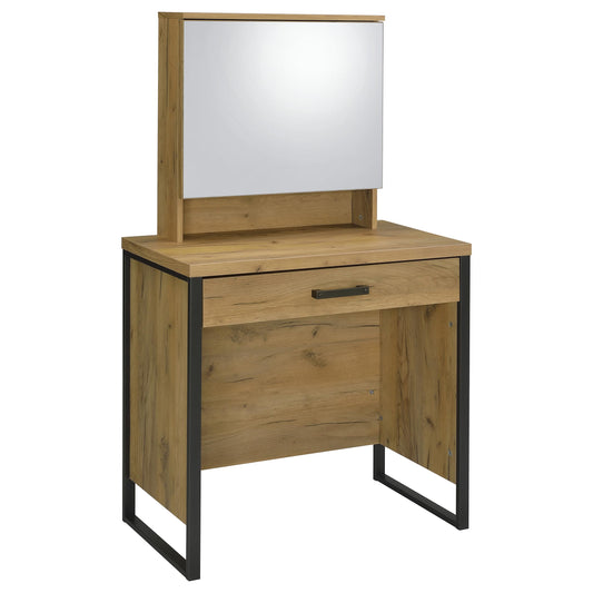 Bettin Vanity Set with Sliding Mirror and Stool Golden Oak