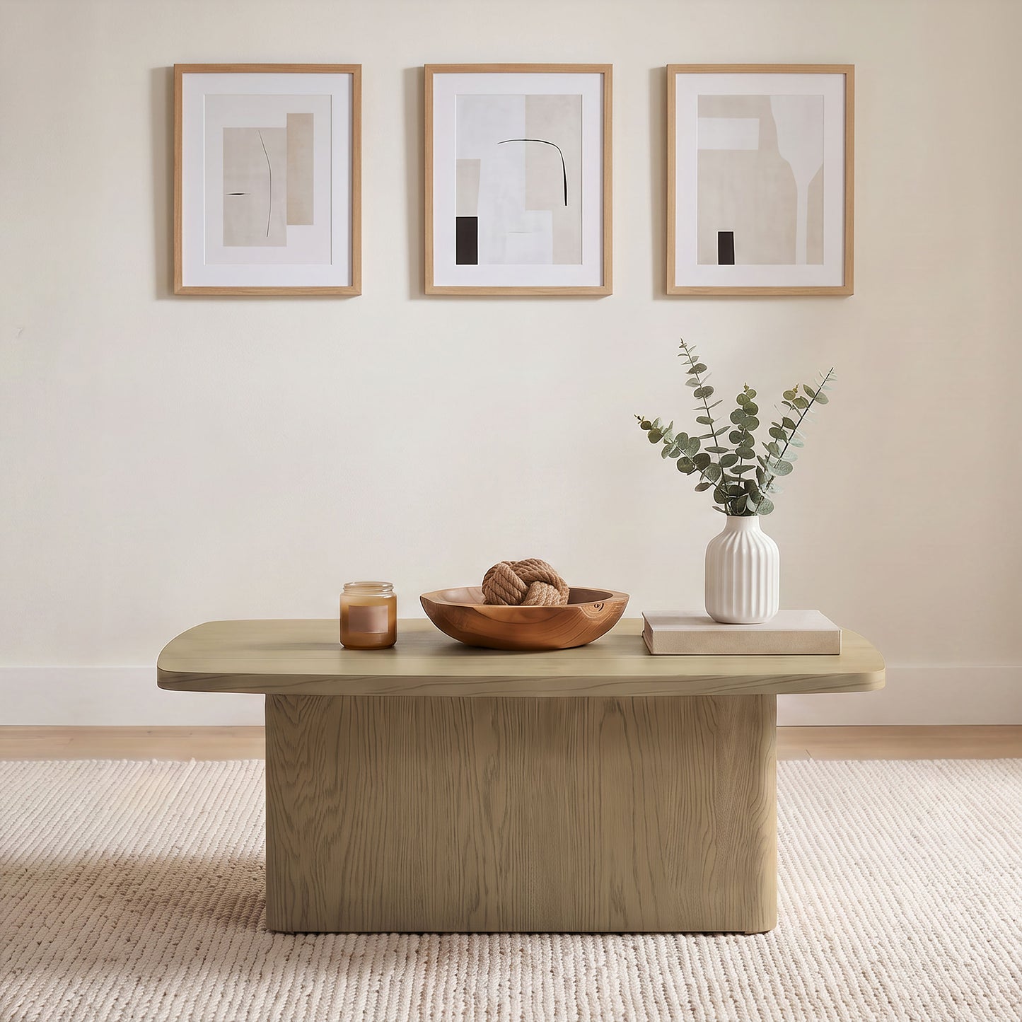 Fraser Transitional Rectangular Pedestal Coffee Table in Greige
