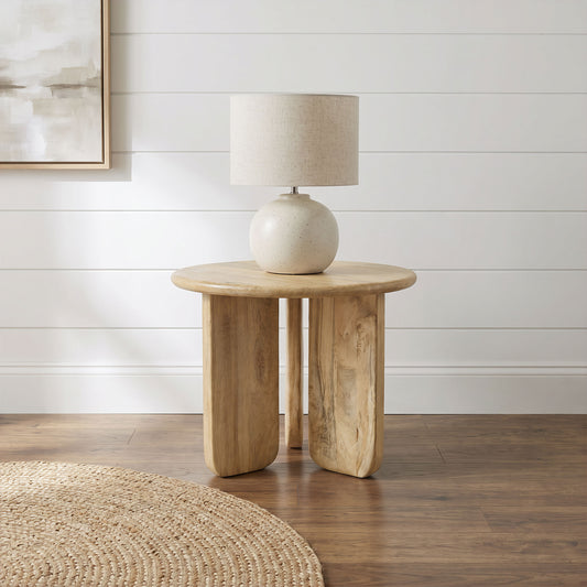 Dale Sculptural Round Solid Mango Wood End Table Natural Mango