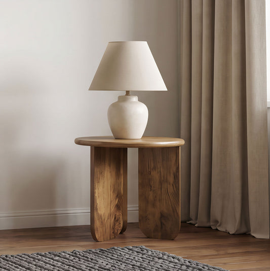 Dale Sculptural Round Solid Mango Wood End Table Honey Mango