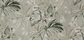 Patterned fabric swatch with tropical leaves and flowers on a light gray background
