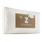 A packaged TripleLayer Down Pillow with a beige and brown label, indicating it is a product by Malouf.