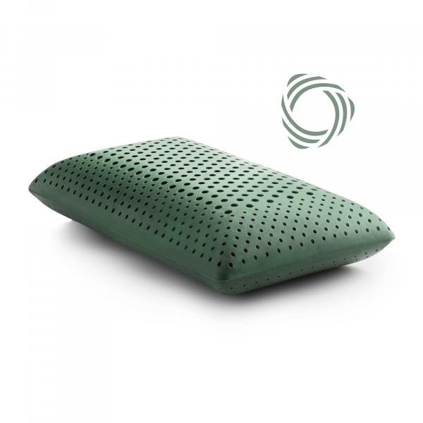 CBD infused memory foam pillow with a green label indicating 'Zoned ActiveDough' and CBD oil.